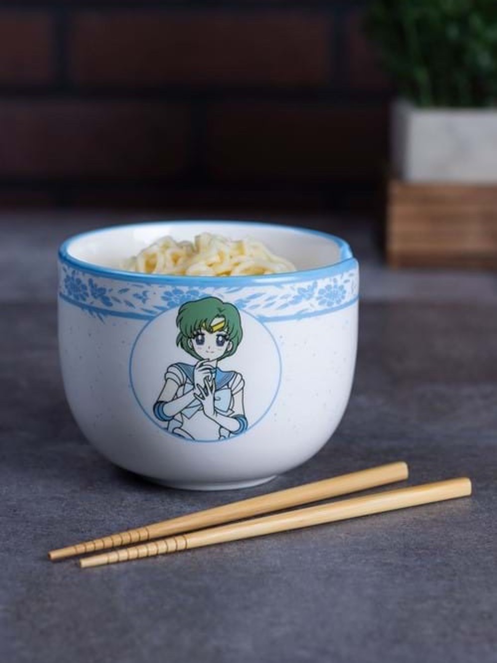 NEW Sailor Mecury Ramen Ceramic Bowl with Chopsticks